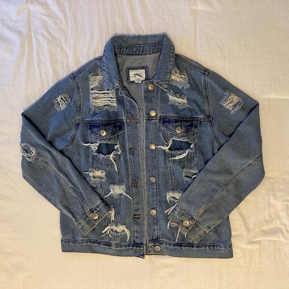 Distressed Oversized Denim Jacket - Picture 1 of 3
